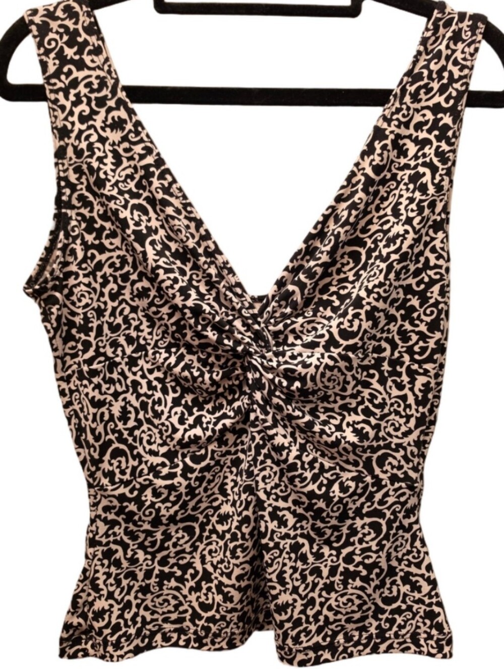 Y2K Annex Black White Damask Twist Front Deep V Going Out Top M